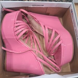 BAMBOO Women's Vibrant Pink Wedge Sandals